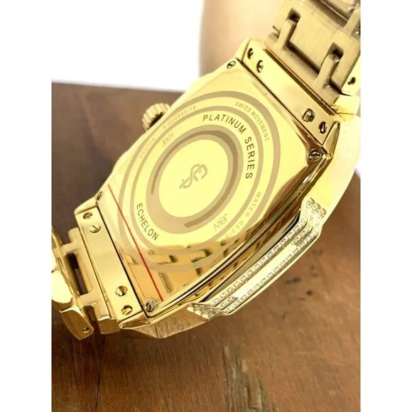 JBW Men's Watch PS570A Echelon Swiss Quartz Diamond Gold Steel Platinum Series